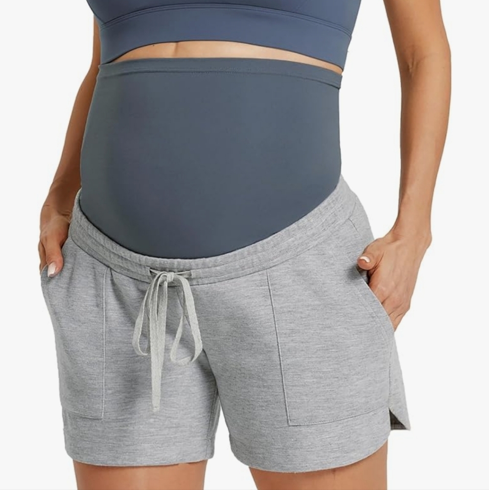 Women's Maternity Sweat Shorts, Gray, L